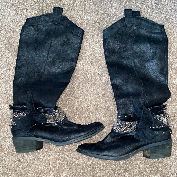 Not‎ Rated Black Tall Rhinestone Go Getter Boots 9 - Picture 1 of 6